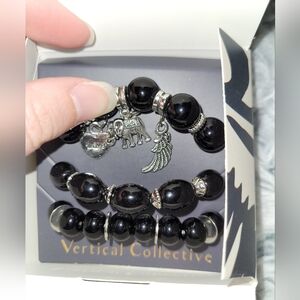Vertical Collective Black Beaded Bracelet Set